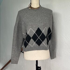 Willow & Wind NWT Black & Gray Argyle Sweater size Large